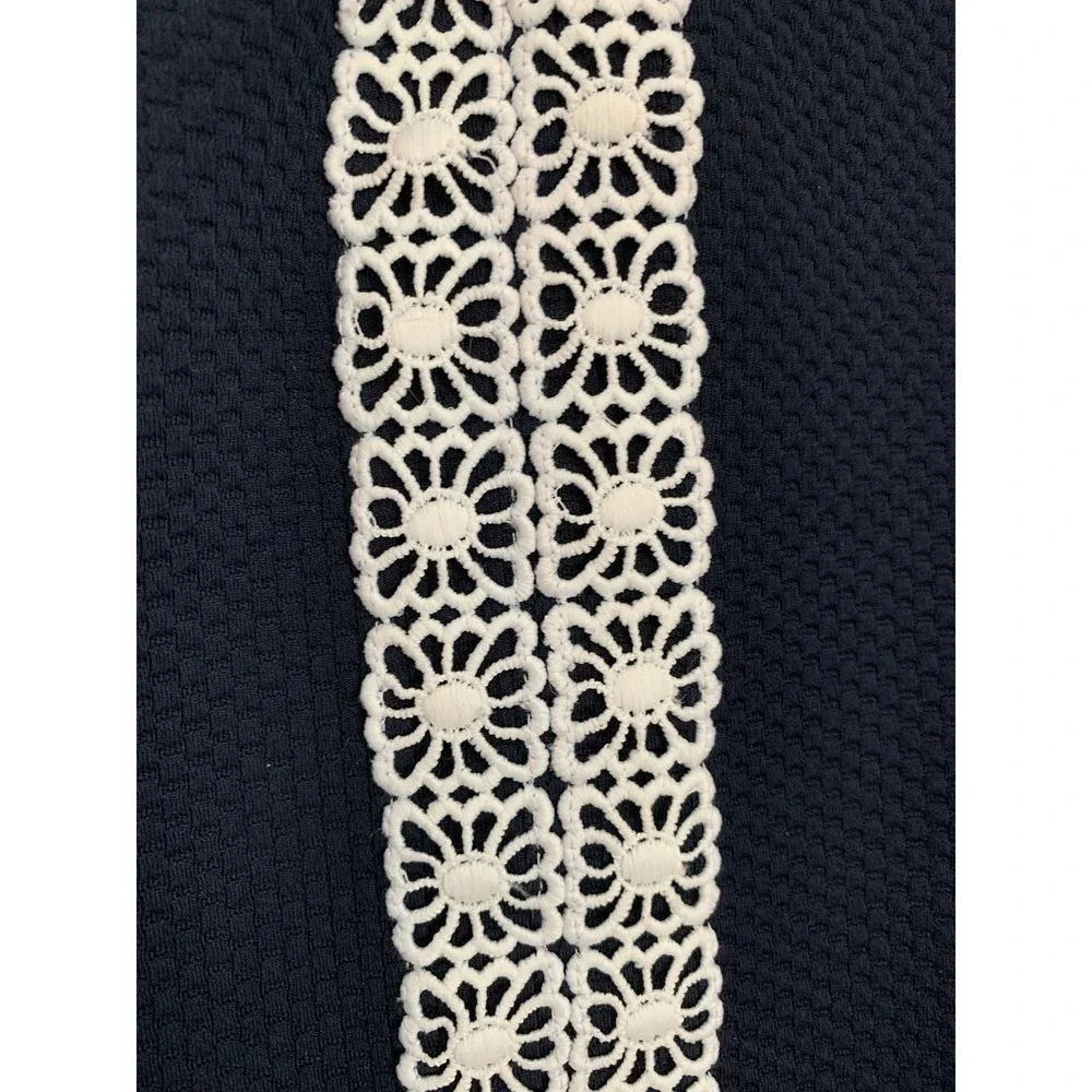 Pappagallo Sheath Dress Sz 10 Navy Blue White Lace Trim Sleeveless Career Preppy - Picture 4 of 10